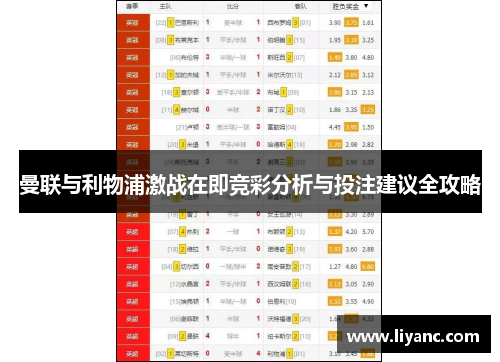 曼联与利物浦激战在即竞彩分析与投注建议全攻略