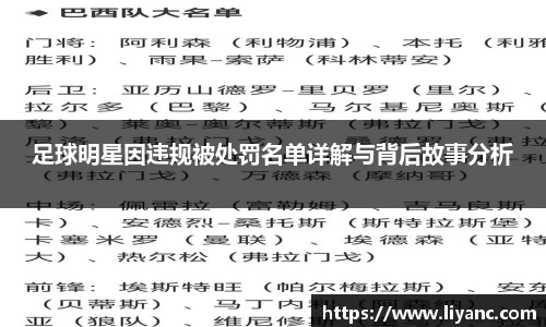 足球明星因违规被处罚名单详解与背后故事分析